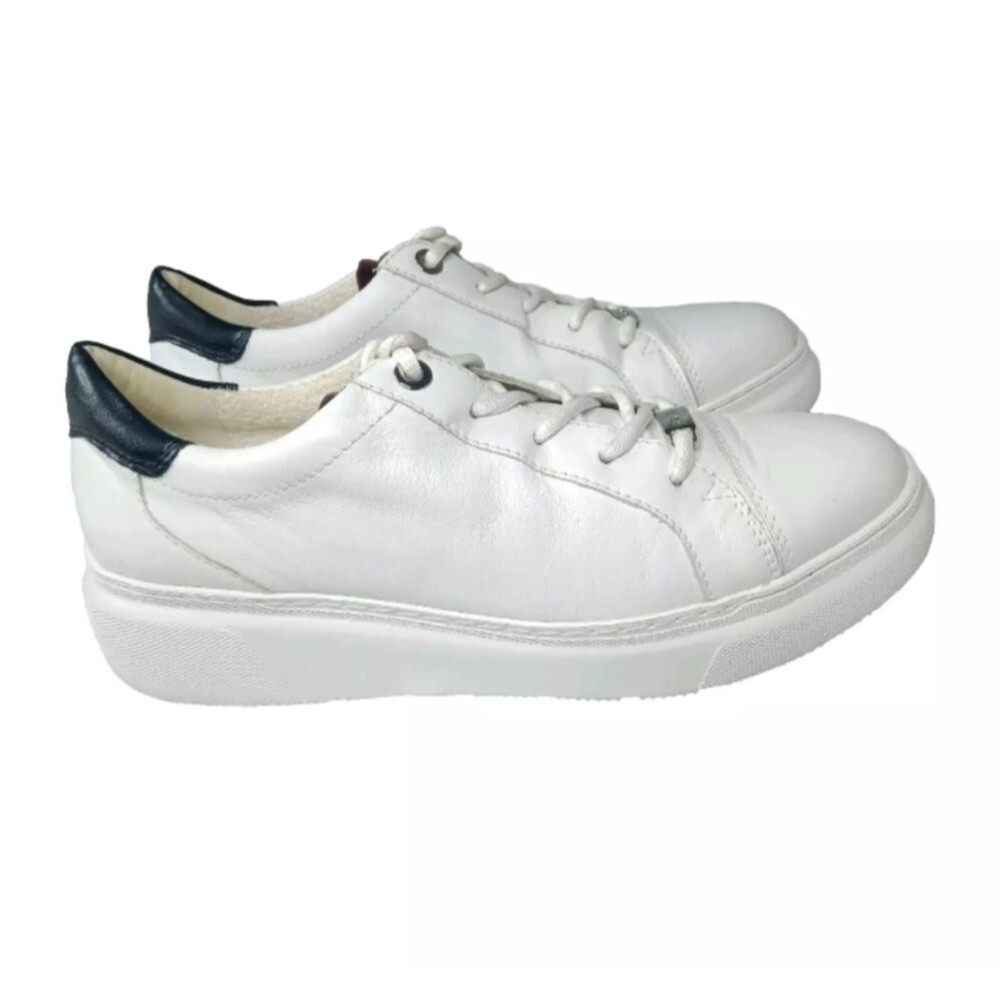 Ara White Leather Sneakers Women's Size 9.5 Shoes Flat Low Lace-Up EU 41